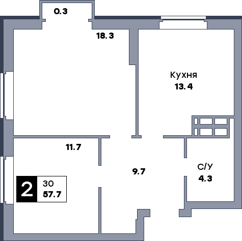 2 комнатная квартира, №49