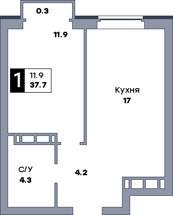 1 комнатная квартира, №50, этаж 6