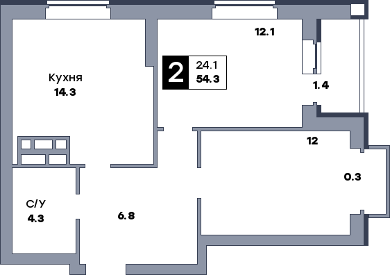 2 комнатная квартира, №52