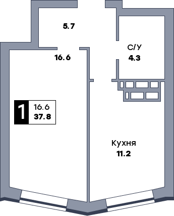1 комнатная квартира, №54