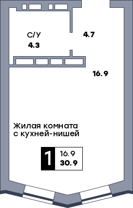 1 комнатная квартира, №55