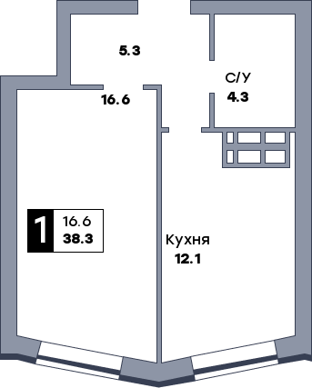 1 комнатная квартира, №56, этаж 7