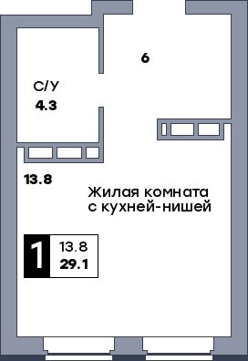 1 комнатная квартира, №57, этаж 7