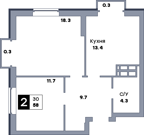 2 комнатная квартира, №59, этаж 7