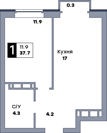 1 комнатная квартира, №60, этаж 7