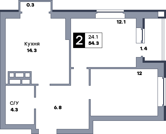 2 комнатная квартира, №62, этаж 8