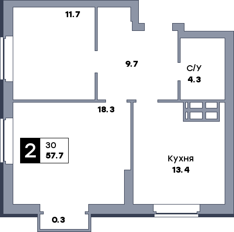 2 комнатная квартира, №68, этаж 8
