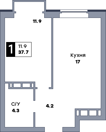 1 комнатная квартира, №70, этаж 8