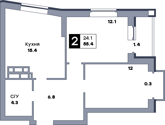 2 комнатная квартира, №72