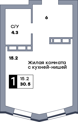 1 комнатная квартира, №77, этаж 9