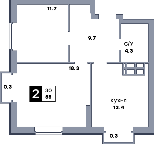 2 комнатная квартира, №78, этаж 9