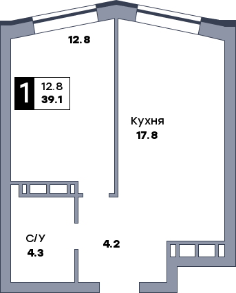 1 комнатная квартира, №80, этаж 9