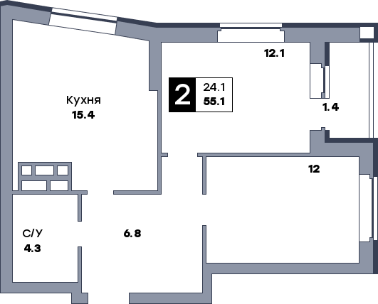 2 комнатная квартира, №82, этаж 10