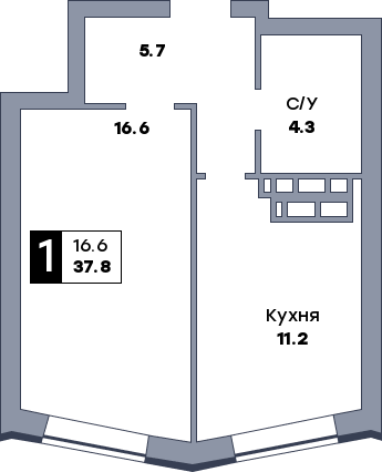 1 комнатная квартира, №84