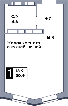1 комнатная квартира, №85, этаж 10