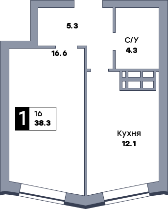 1 комнатная квартира, №86
