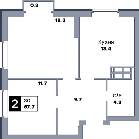2 комнатная квартира, №89, этаж 10