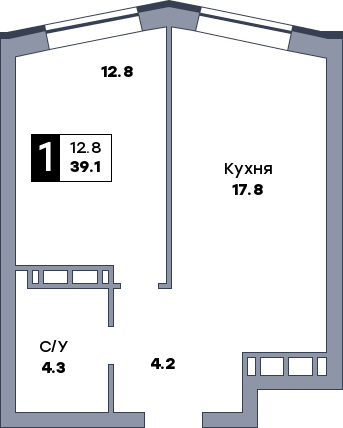 1 комнатная квартира, №90, этаж 10