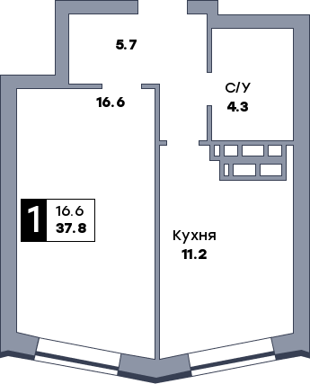 1 комнатная квартира, №94, этаж 11