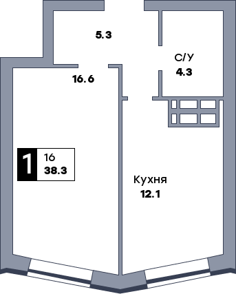 1 комнатная квартира, №96, этаж 11