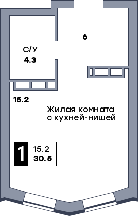 1 комнатная квартира, №107, этаж 12