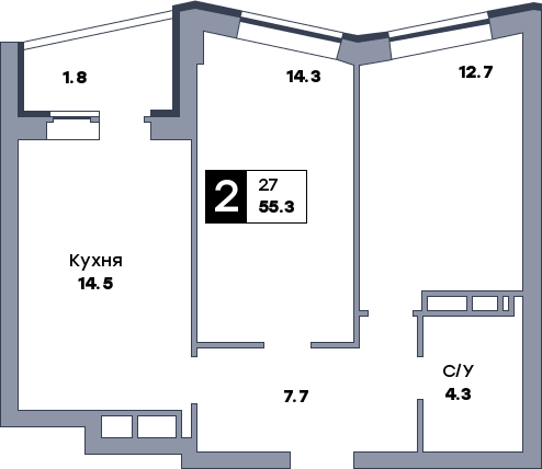 2 комнатная квартира, №111, этаж 13