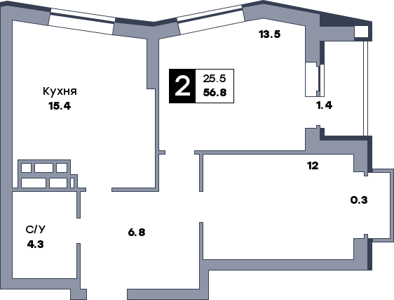 2 комнатная квартира, №112, этаж 13