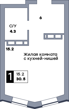 1 комнатная квартира, №117