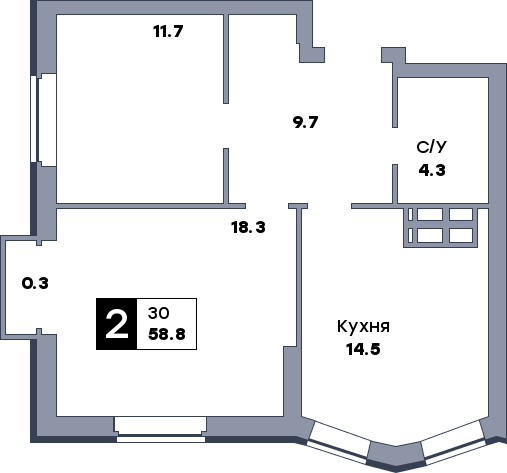 2 комнатная квартира, №118, этаж 13