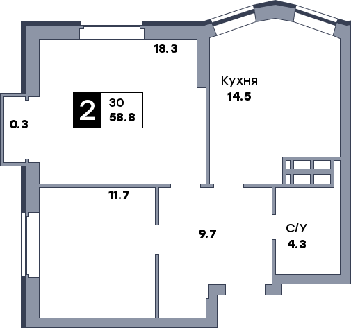 2 комнатная квартира, №119, этаж 13