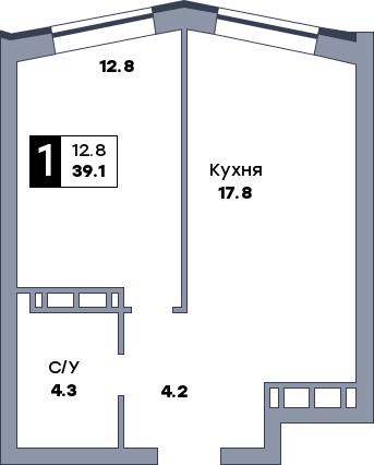 1 комнатная квартира, №120, этаж 13