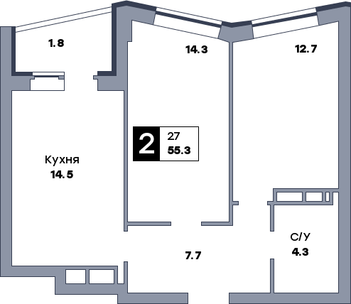 2 комнатная квартира, №121, этаж 14