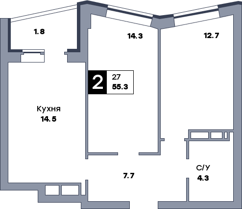 2 комнатная квартира, №131, этаж 15