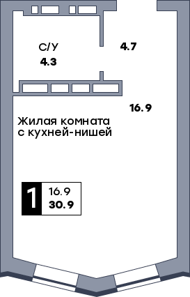 1 комнатная квартира, №135