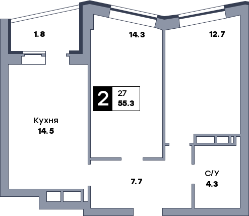 2 комнатная квартира, №141, этаж 16