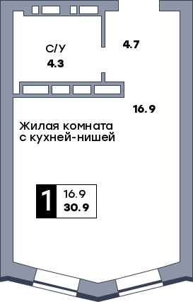 1 комнатная квартира, №145, этаж 16