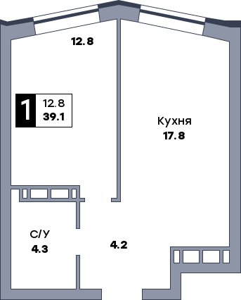 1 комнатная квартира, №150, этаж 16