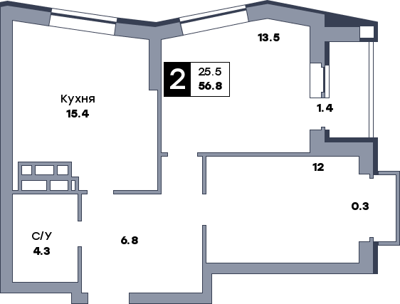 2 комнатная квартира, №152, этаж 17