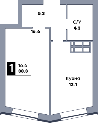 1 комнатная квартира, №156
