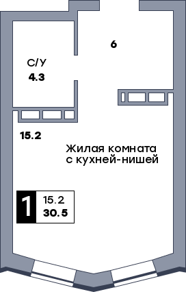 1 комнатная квартира, №157, этаж 17