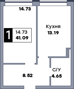 1 комнатная квартира, №3, этаж 2