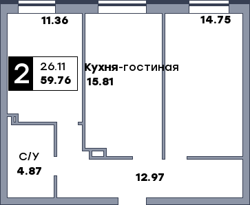 2 комнатная квартира, №4, этаж 2