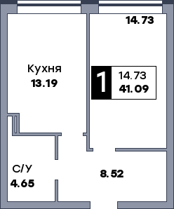 1 комнатная квартира, №6, этаж 2