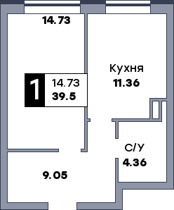 1 комнатная квартира, №7, этаж 2