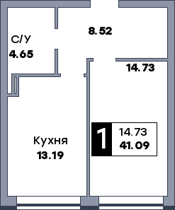 1 комнатная квартира, №11, этаж 2