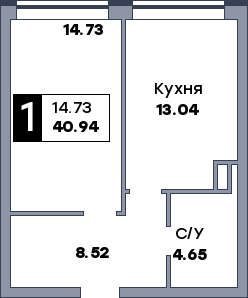 1 комнатная квартира, №19, этаж 3