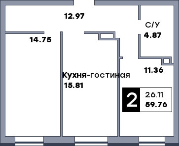 2 комнатная квартира, №28, этаж 3