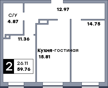 2 комнатная квартира, №29, этаж 3