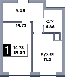 1 комнатная квартира, №42, этаж 4