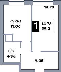 1 комнатная квартира, №50, этаж 5